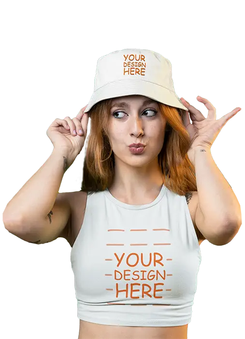Lady Wearing Cotton Polly Bucket Hat